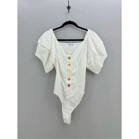 Intimately Free People Womens White Not So Basic Puff Sleeves Bodysuit Small - Picture 9 of 9